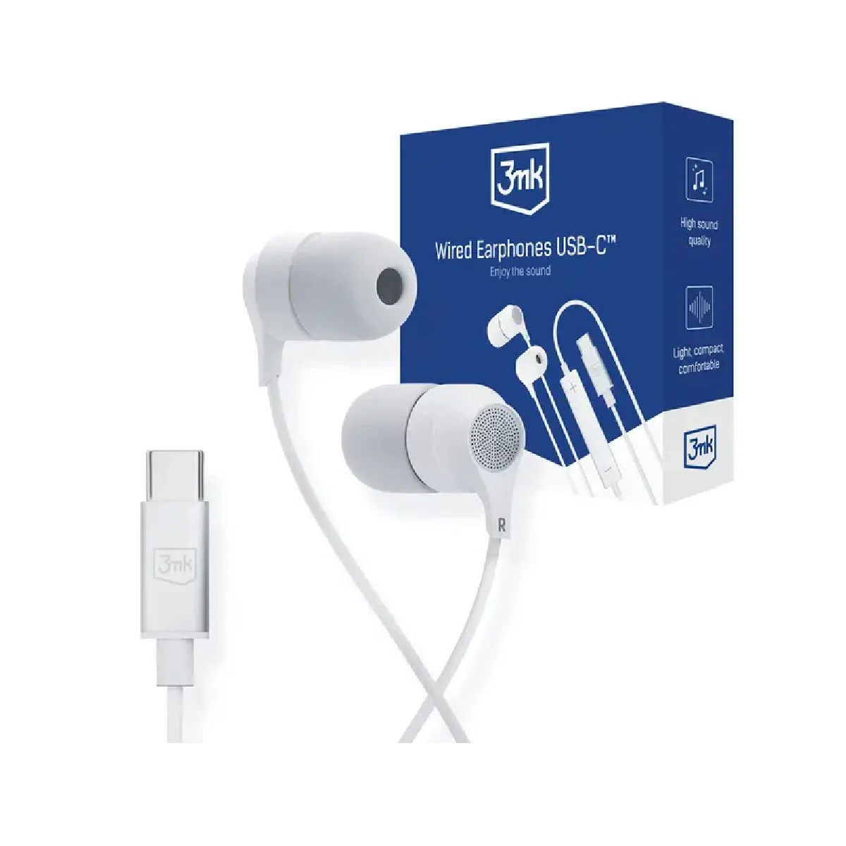 Auriculares com Fio 3mk usb-c Branco