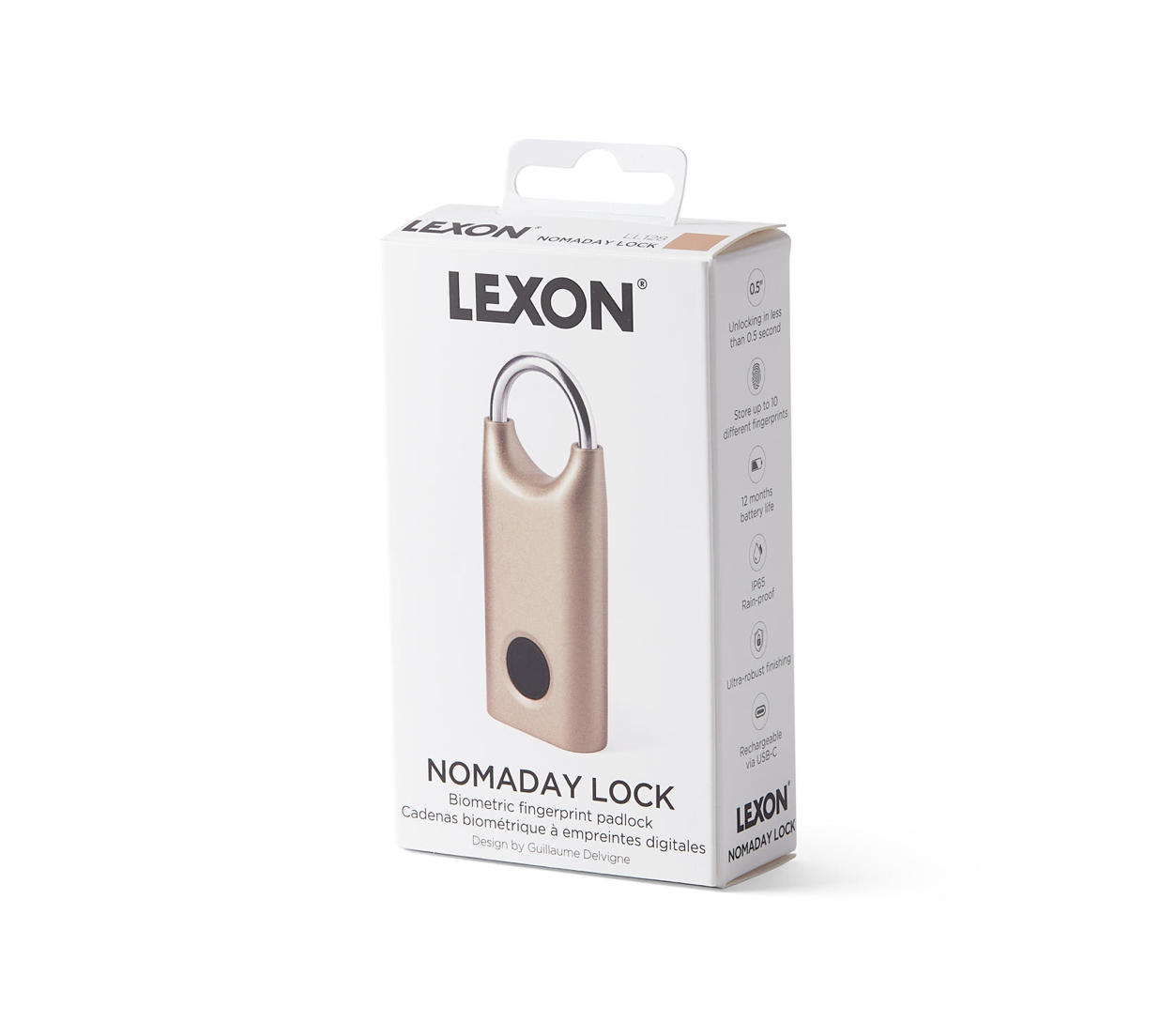 Lexon – Cadeado Biométrico c/ Impressão Digital Dourado