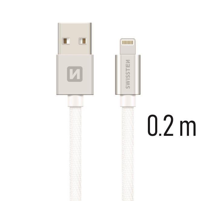 Swissten – Textile Cable USB-Lightning (0.2m-silver)
