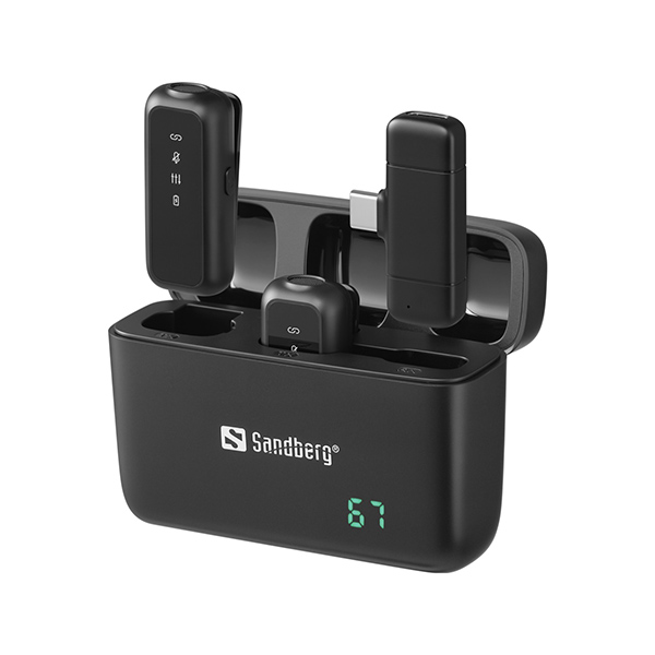 Sandberg Streamer USB-C Wireless Mic x2 – Kit de 2 Microfones Sem Fios USB-C